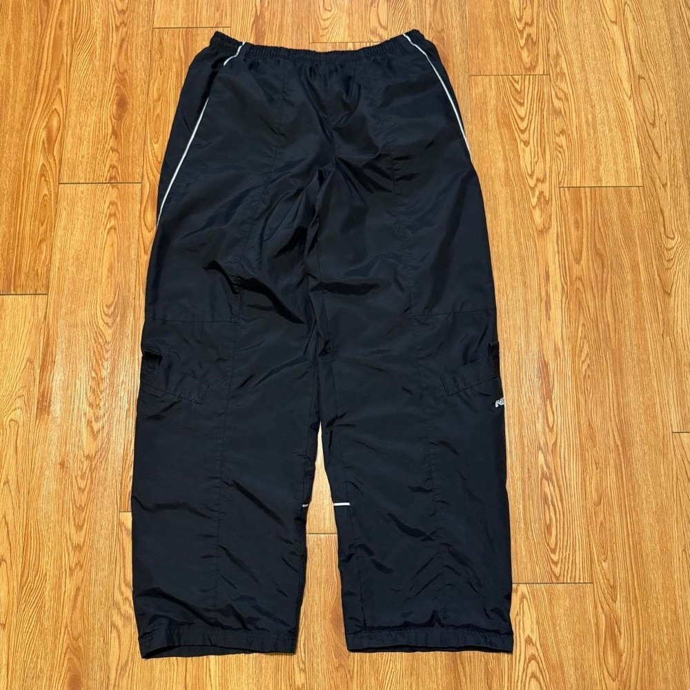 Nike Men's Track Pants XL Lined Black Wide Leg Baggy Y2K Striped Cargo
